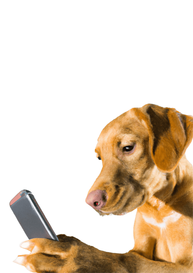Cachorro com pelagem dourada segurando celular