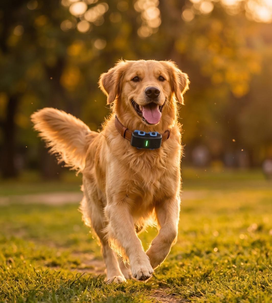 Cachorro usando coleira inteligente Paw Pet